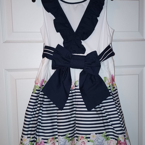 NEW Navy Striped Floral Hem Dress - Size 6 - Picture 3 of 4